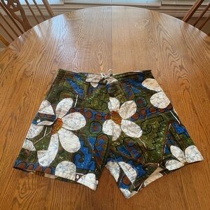 Vintage SEARS Men’s 36 Green Floral Hawaii Swim Trunks Board Shorts Cargo